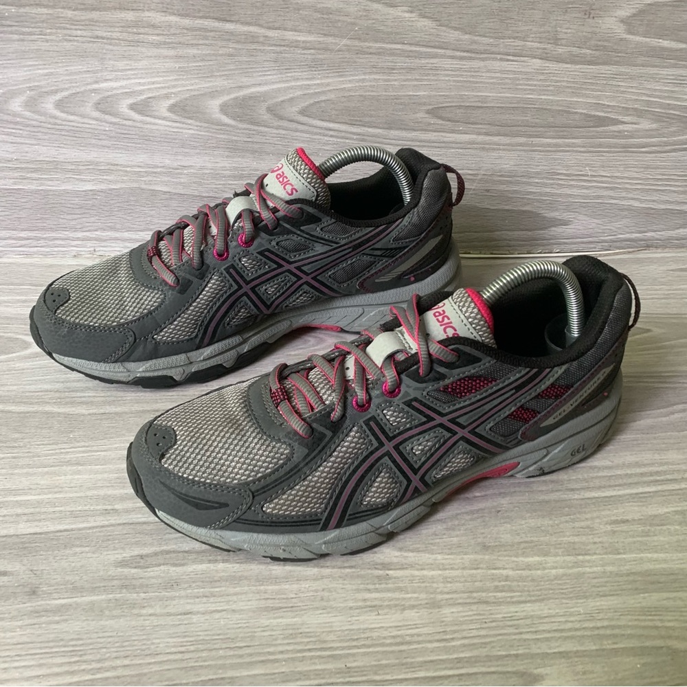 Asics Gel-Venture 6 Athletic Lace Up Shoe Womens Size 9.5 T7G6N Gray Pink Black